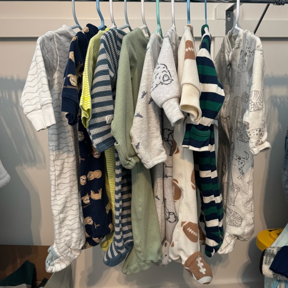 Wardrobe Starter! Assorted Baby Boy Zip Footie Pajamas, Set of 10 — 0-3 Months